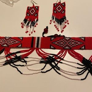 3 piece red black and white jewelry set